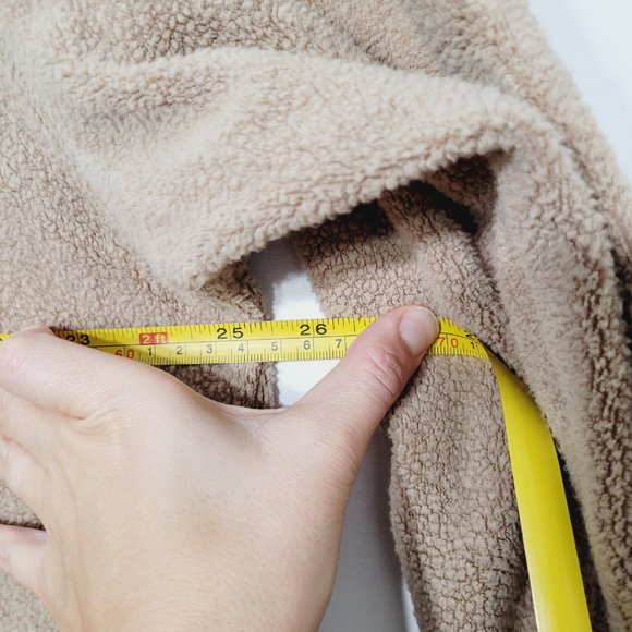 Fleece Sherpa Hoodie Oversized Sweater Khaki Tan Sweatshirt Cinch Waist Kangaroo - Picture 11 of 12